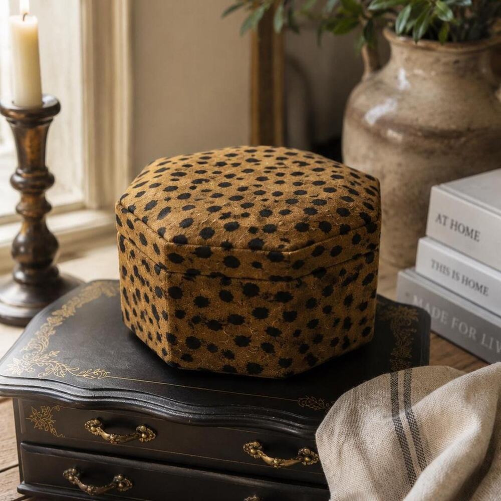 Leopard Print Fabric Covered Trinket Keepsake Box